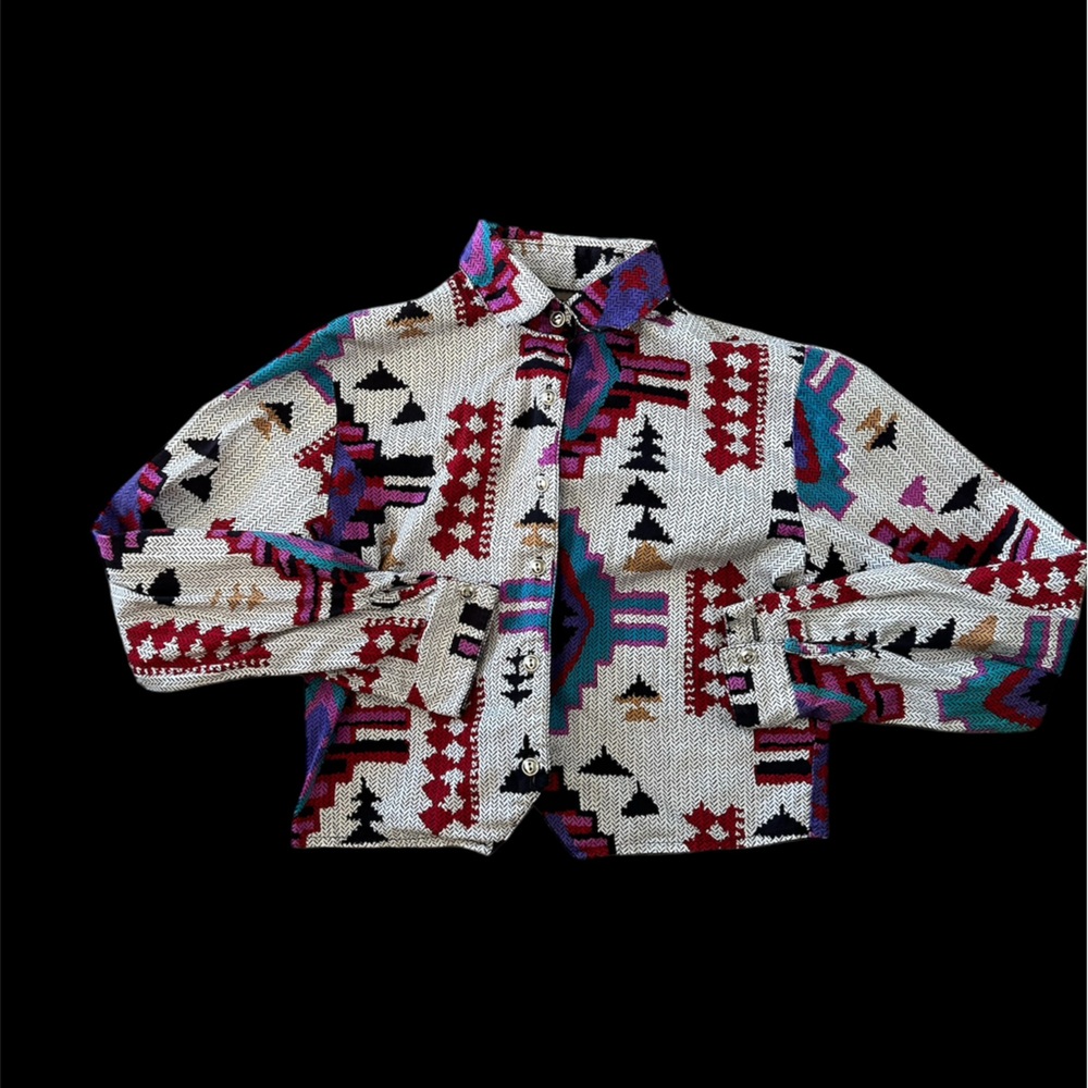 Vintage cropped roughriders western shirt with cutout detail